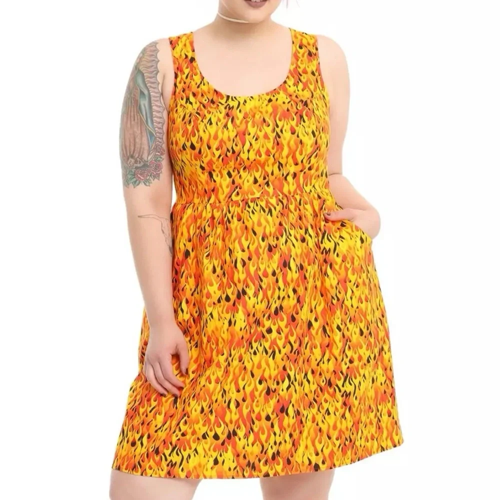 Folter x Hot Topic Flame Print Rockabilly Retro Fit & Flare Skater Dress 2X - Picture 5 of 15